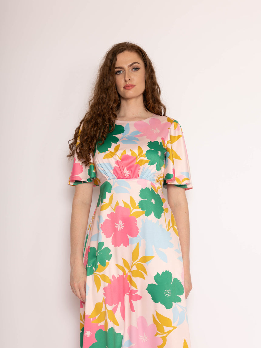 Blossom Dress in Pink Tone Block Floral