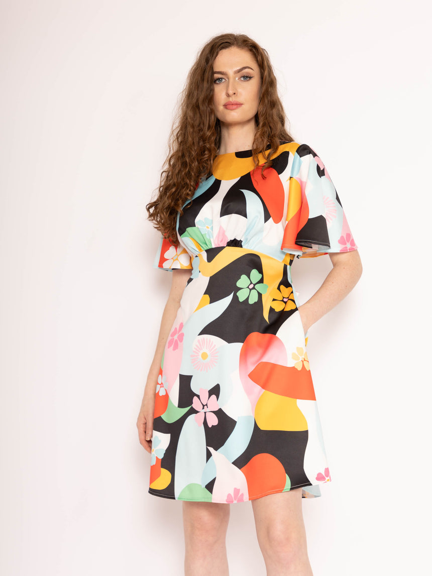 Twisted Wunder Ziggy Swirl Flower Satin Mini Dress