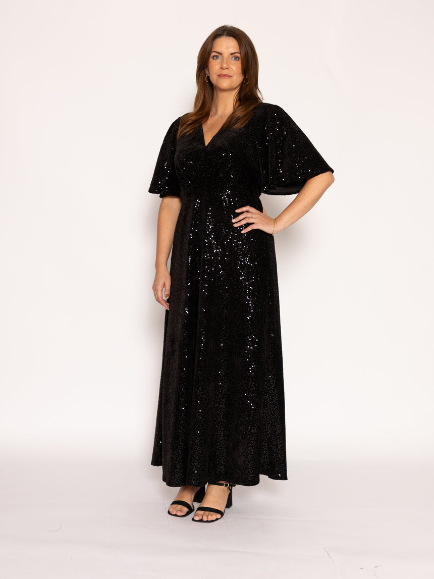Twisted Wunder Grace Black Sequin Maxi Dress