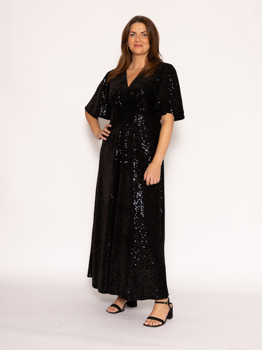 Twisted Wunder Grace Black Sequin Maxi Dress