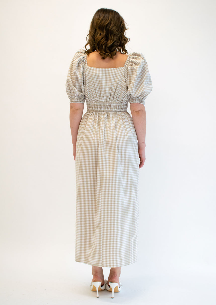 Eleanor Beige Gingham Dress