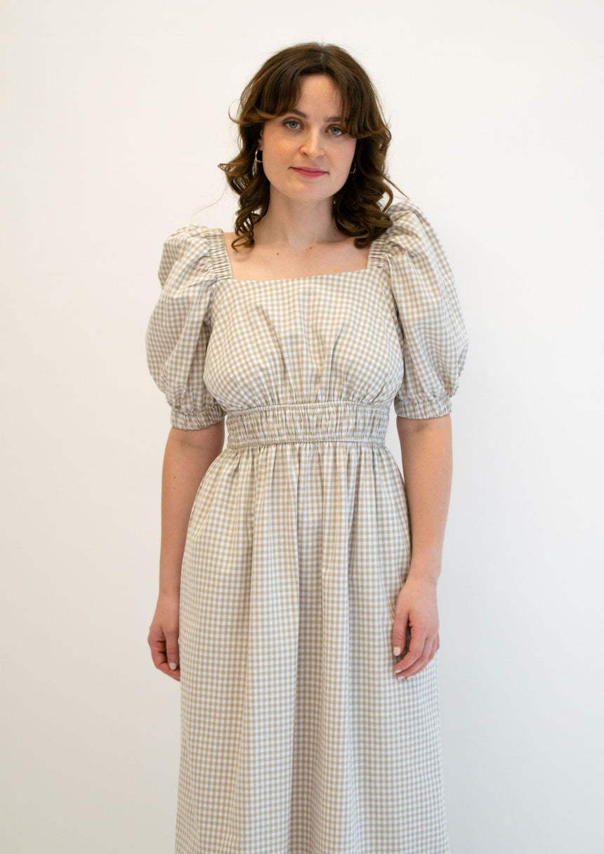 Eleanor Beige Gingham Dress