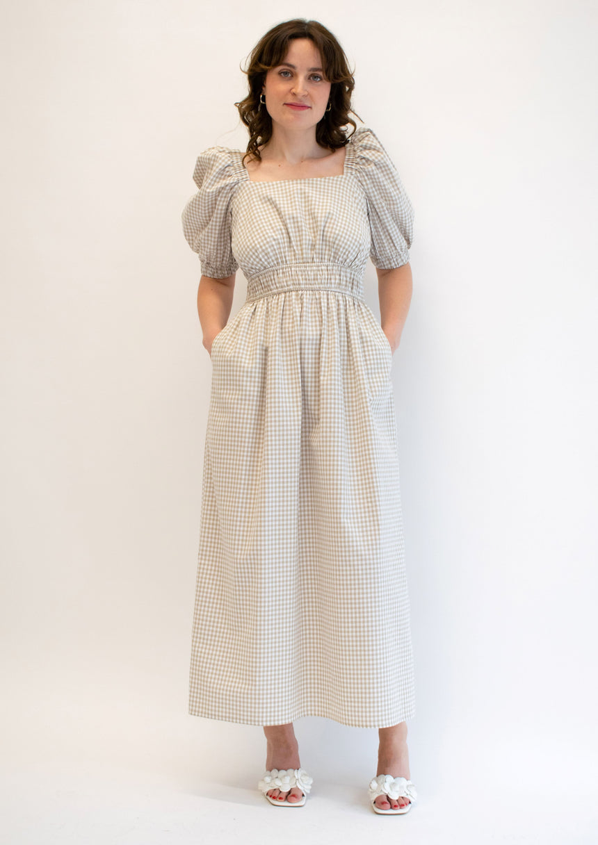 Eleanor Beige Gingham Dress