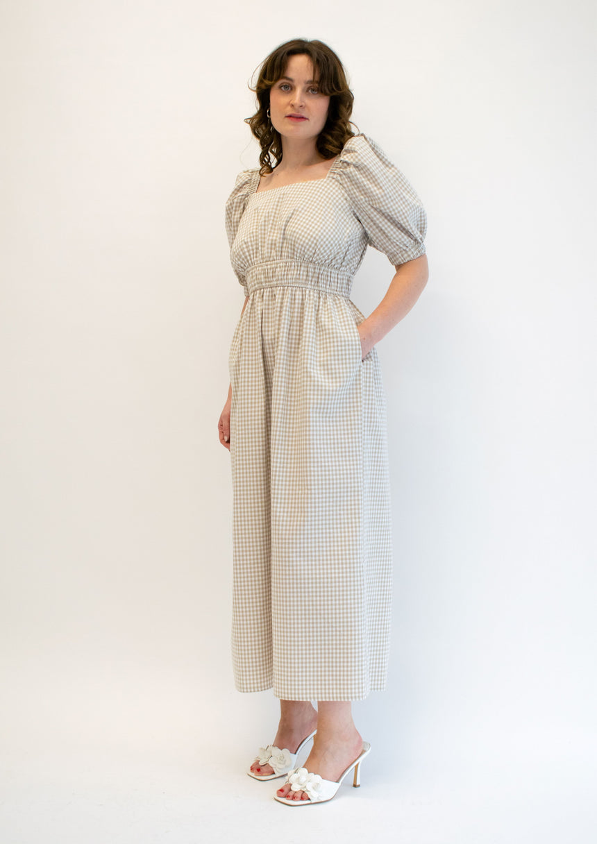 Eleanor Beige Gingham Dress