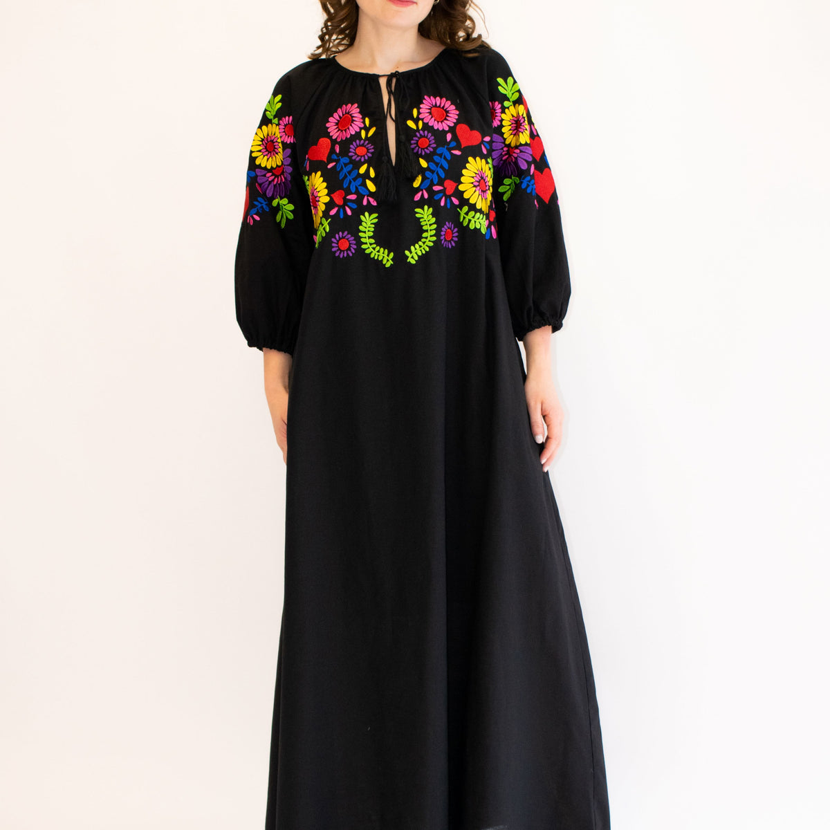 Black Linen Embroidered Maxi Dress – Twisted Wunder
