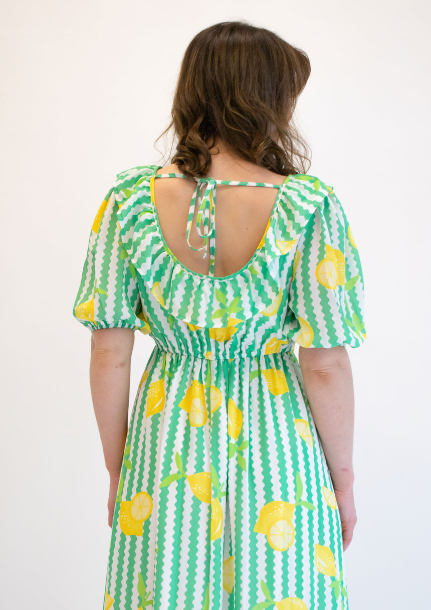 Striped Fruit Print Maxi Dress