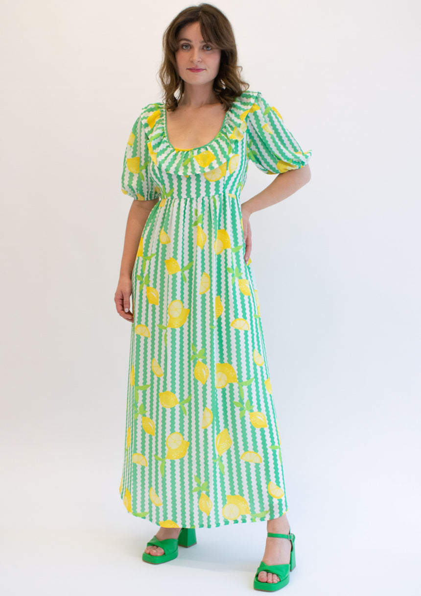 Striped Fruit Print Maxi Dress