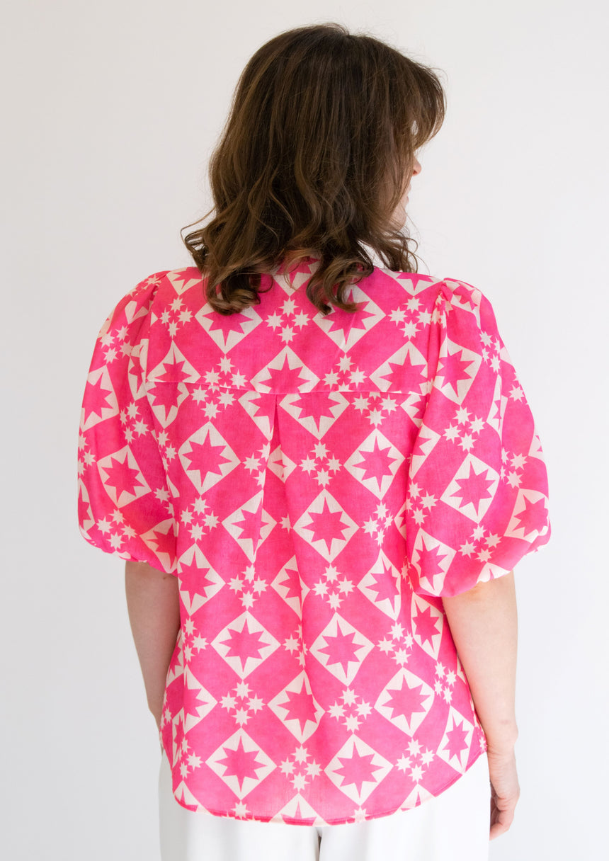 Linen Tie Front Star Blouse