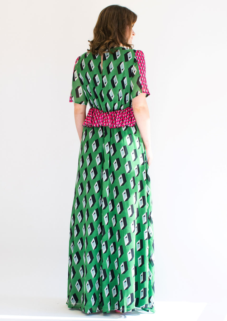 Gloria Pink and Green Geo Maxi Dress