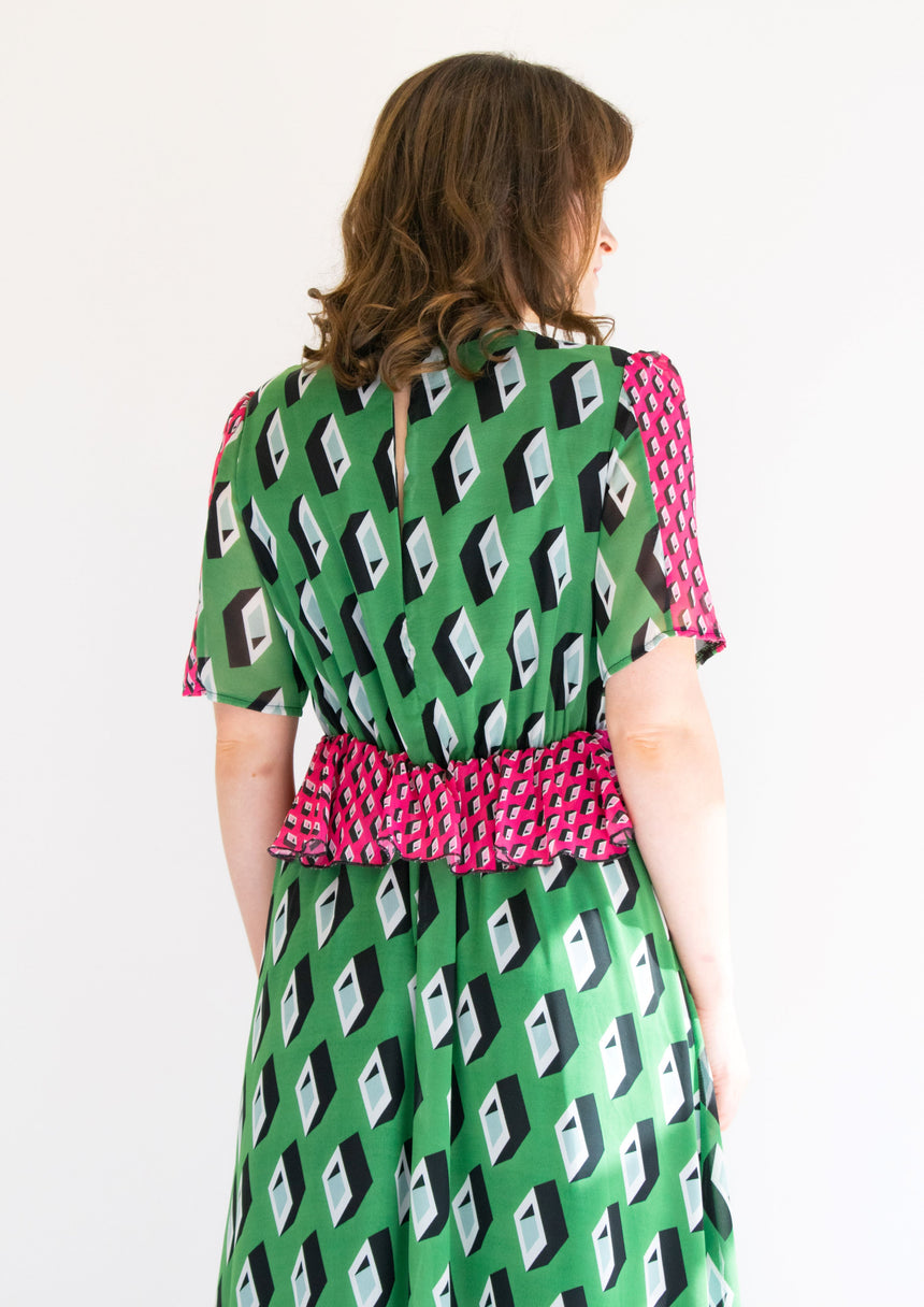 Gloria Pink and Green Geo Maxi Dress