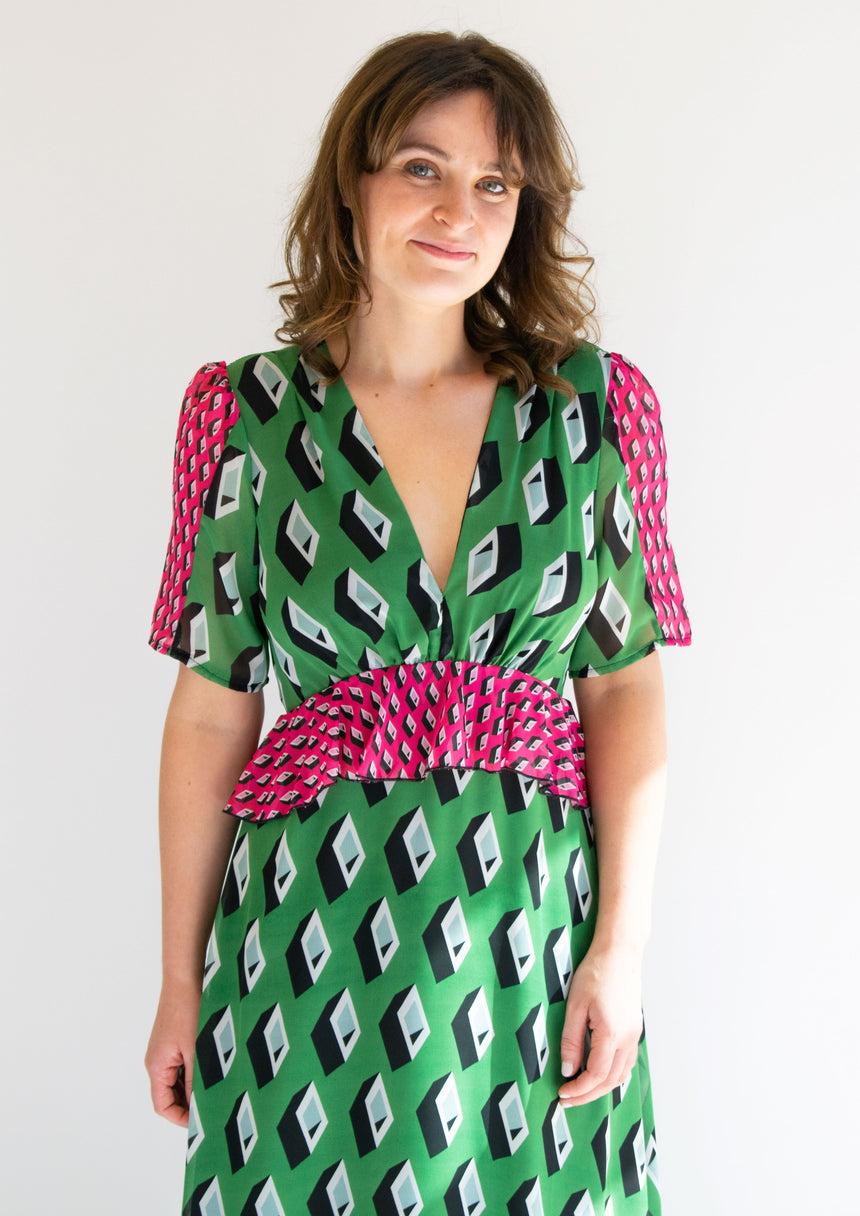 Gloria Pink and Green Geo Maxi Dress
