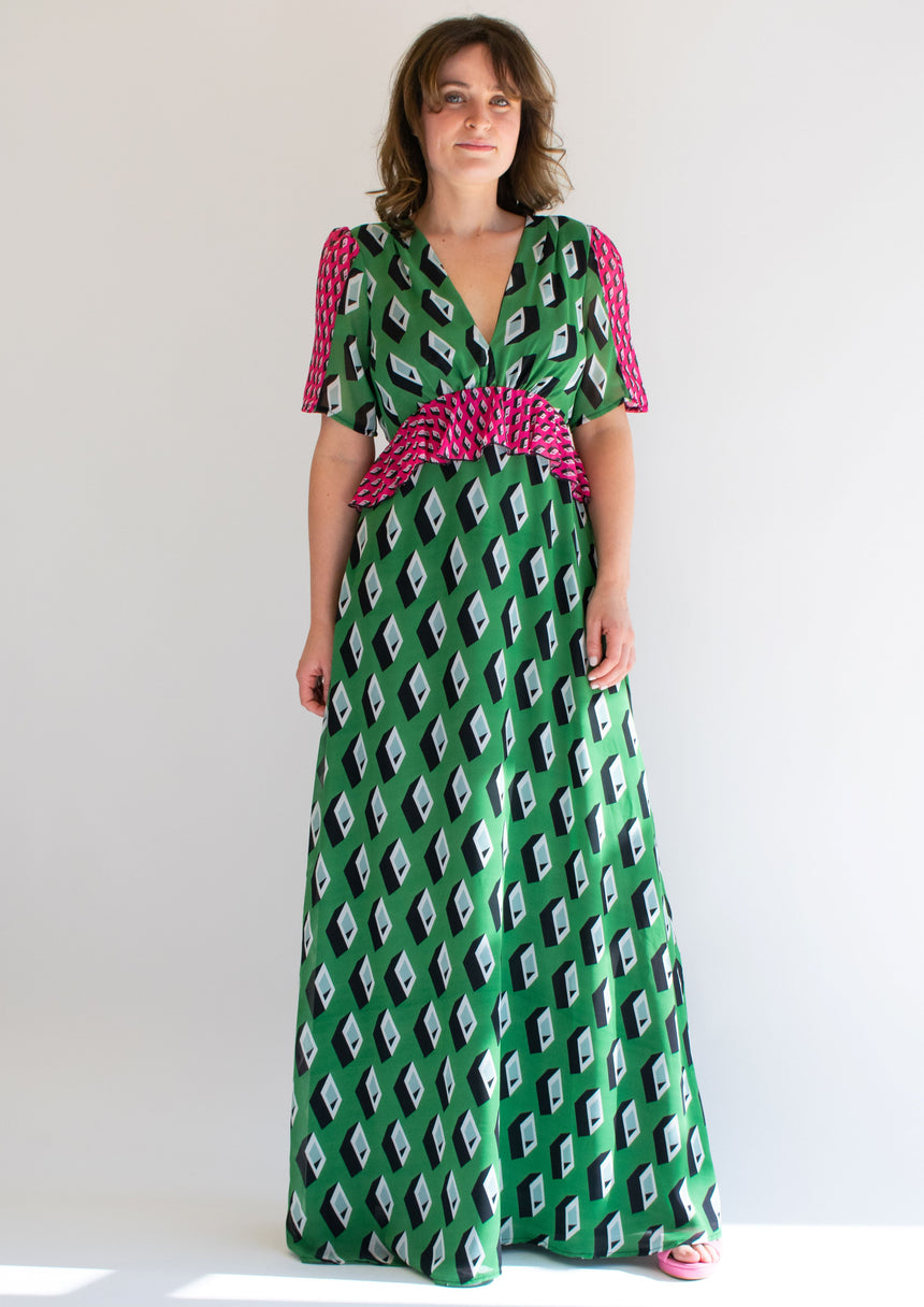 Gloria Pink and Green Geo Maxi Dress