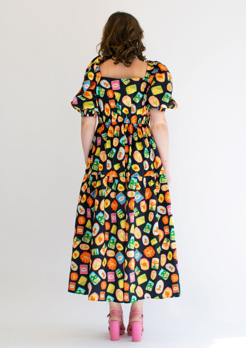 Linen post card Maxi dress square neck