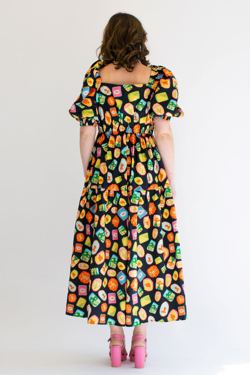 Linen post card Maxi dress square neck