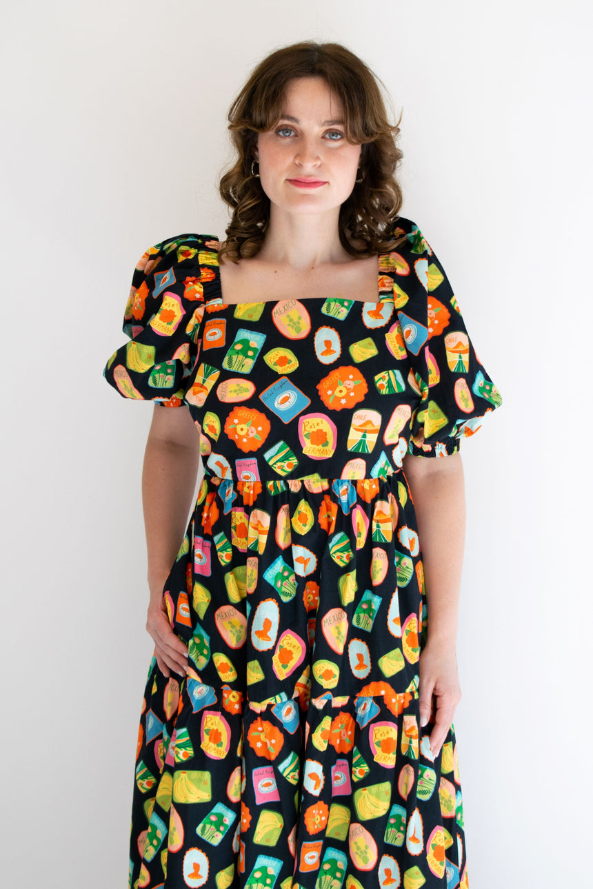 Linen post card Maxi dress square neck