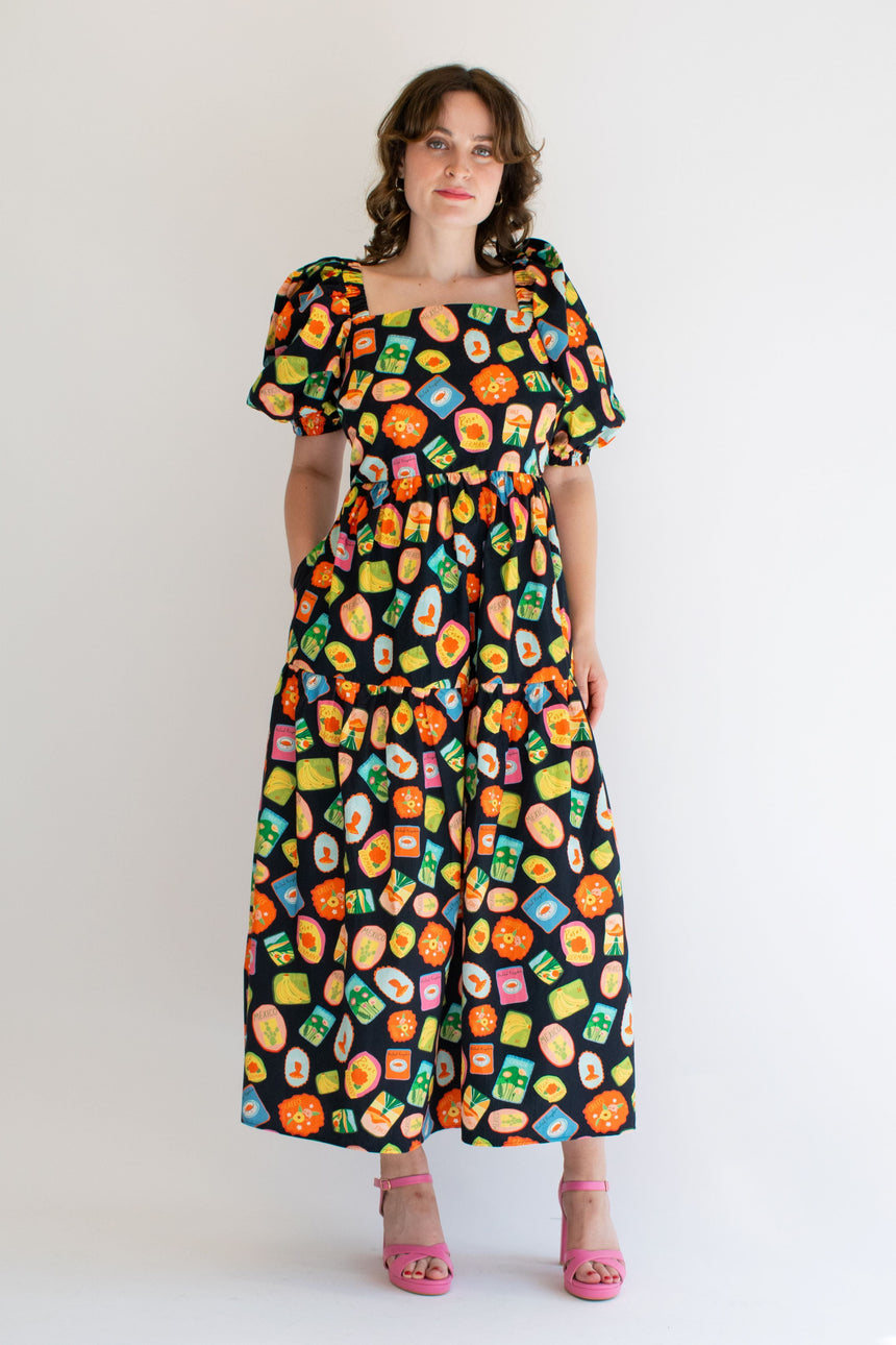 Linen post card Maxi dress square neck