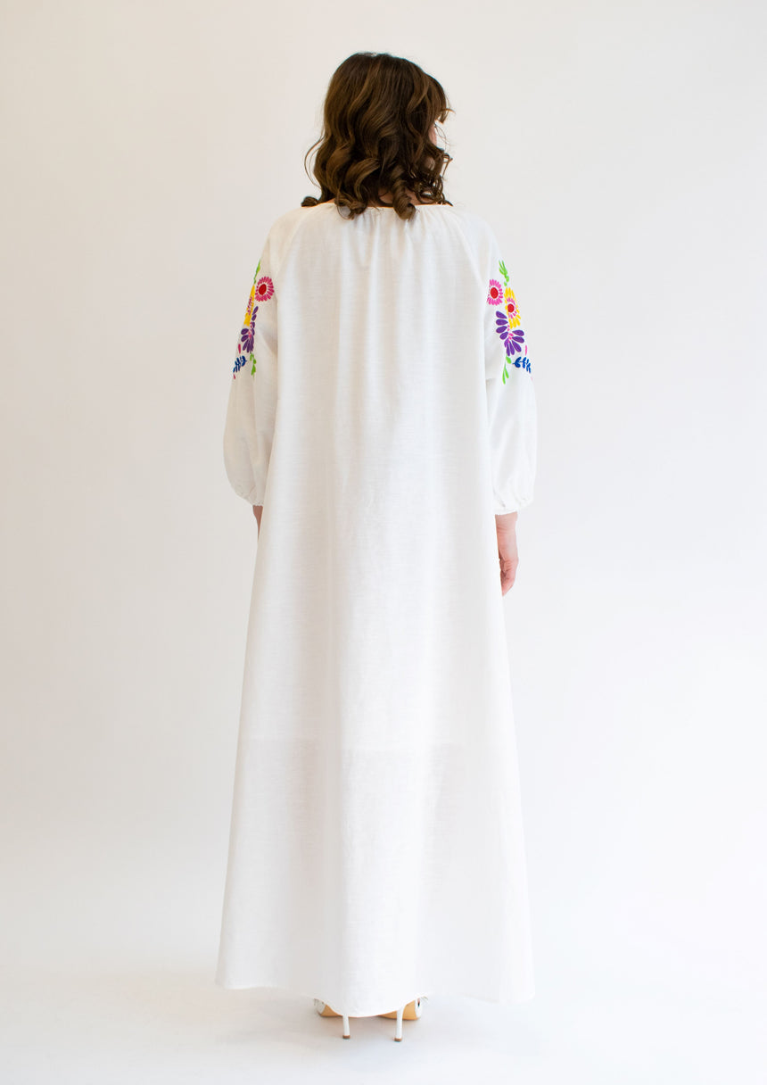 Linen Embroidered Maxi Dress