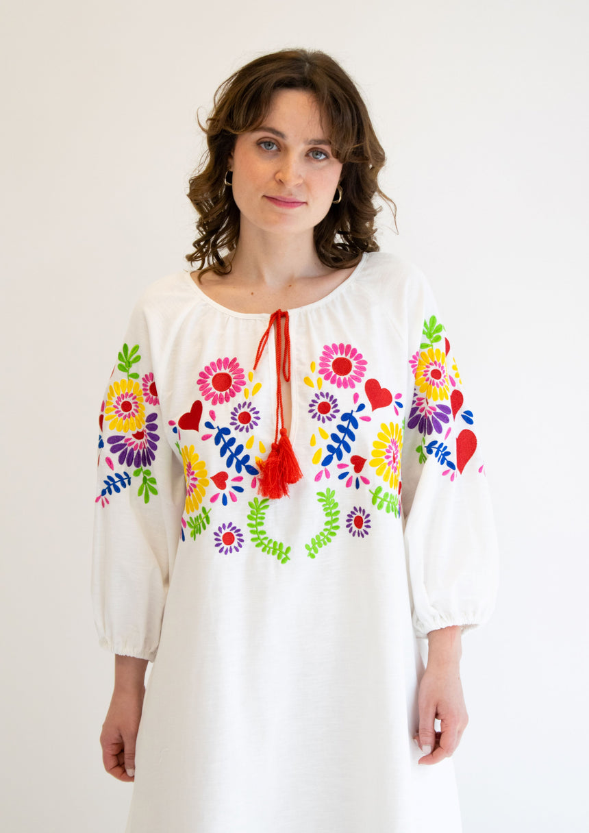 Linen Embroidered Maxi Dress