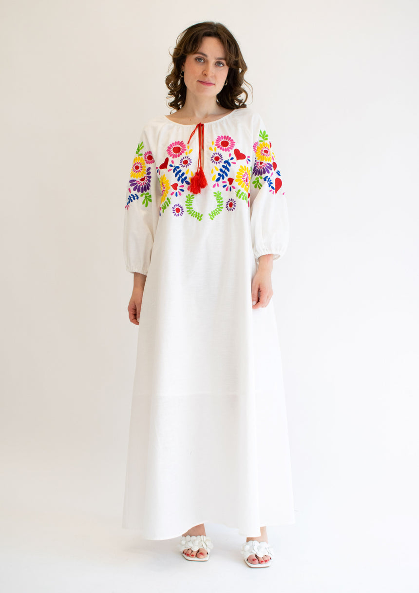 Linen Embroidered Maxi Dress