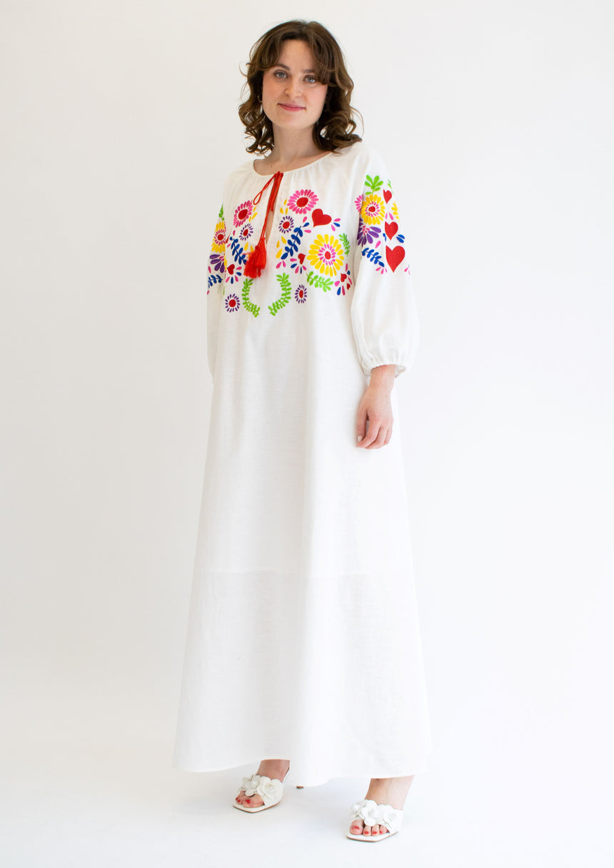 Linen Embroidered Maxi Dress