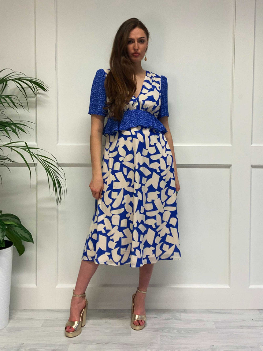 The Keke Dress in Blue Geo Contrast Print
