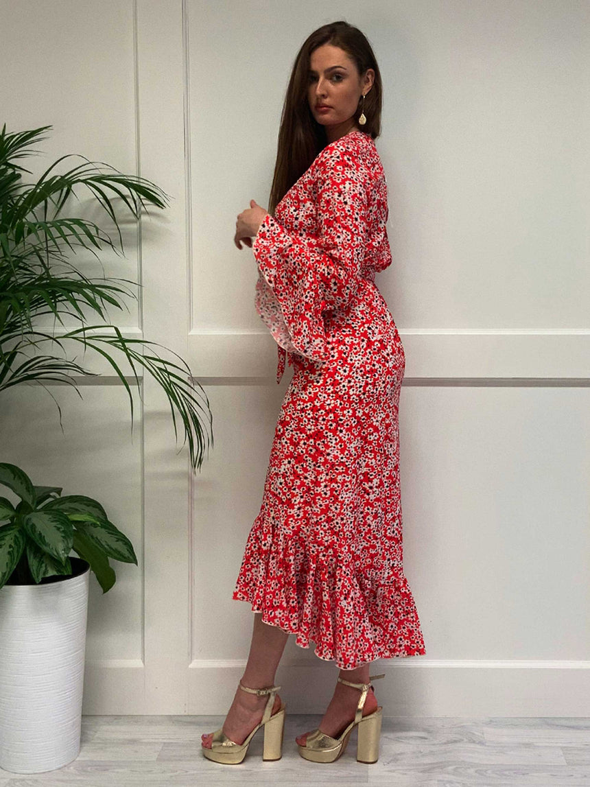 Olivia Red Ditsy Midaxi Dress