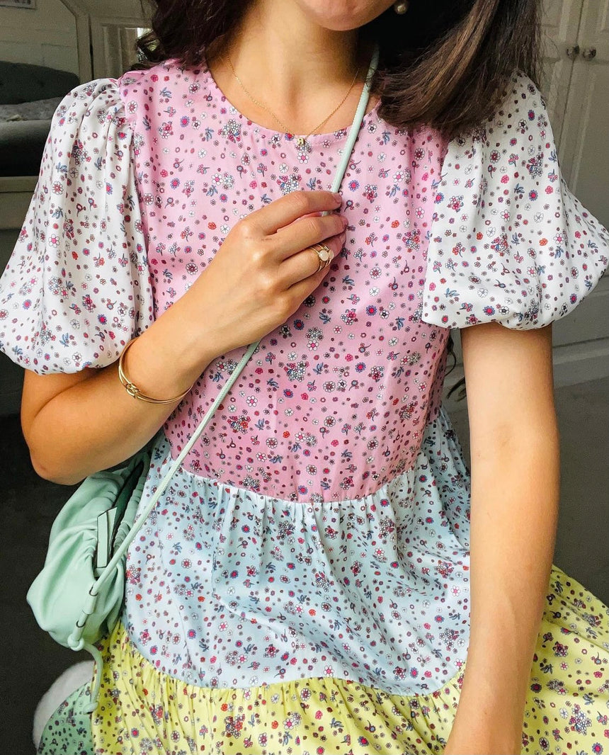 The DeeDee Tiered Dress in Mixed Pastel Ditsy Print