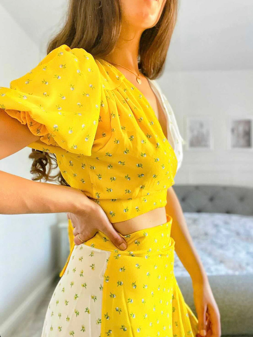 The Annie Yellow and White Co-Ord Top