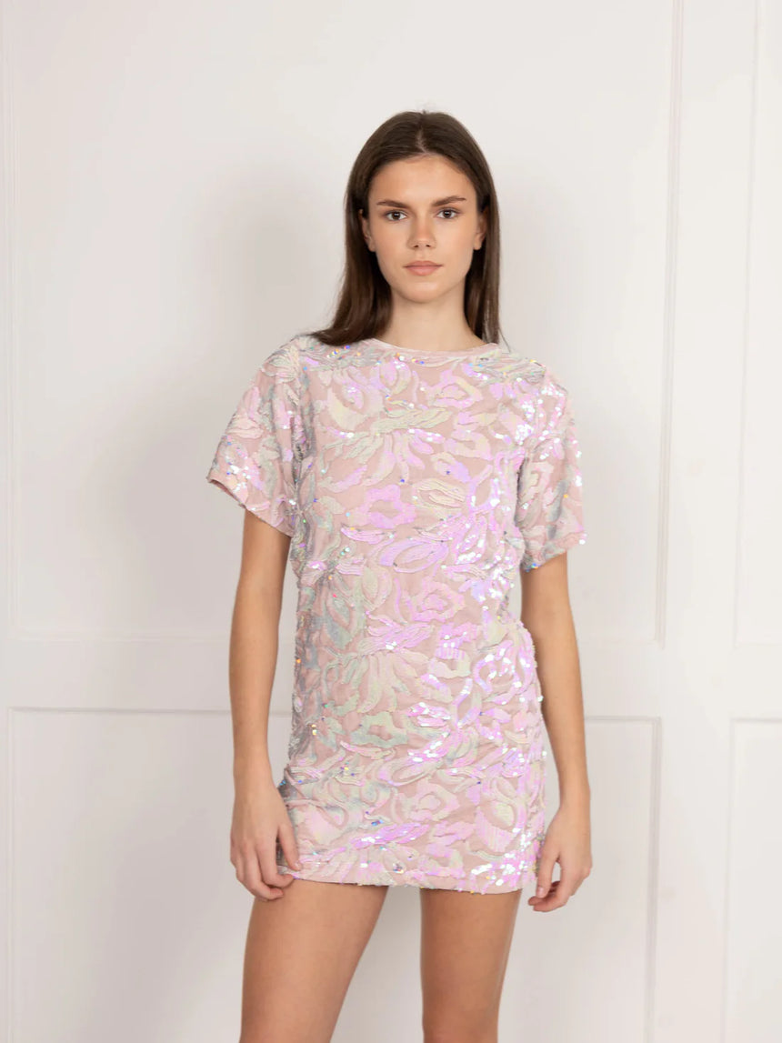 Pink Velvet Sequin Mini Dress