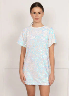 White Velvet Sequin Mini Dress
