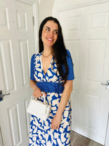 The Keke Dress in Blue Geo Contrast Print