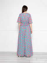 pink and turquoise floral  maxi dress