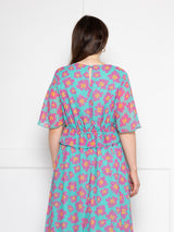 pink and turquoise floral  maxi dress