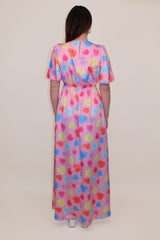 Grace Satin Maxi Dress in Love Heart Print