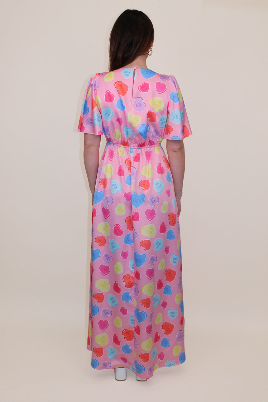 Grace Satin Maxi Dress in Love Heart Print