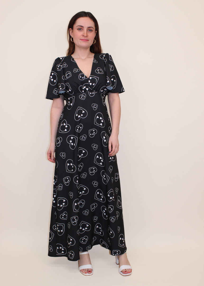 Grace Satin Maxi Dress in Smiley Print