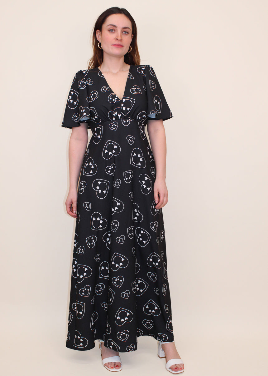 Grace Satin Maxi Dress in Smiley Print