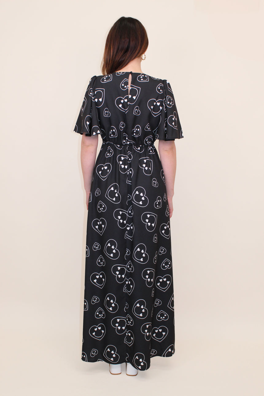 Grace Satin Maxi Dress in Smiley Print