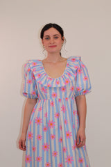 Cotton  Maxi Dress in Daisy Striped Print