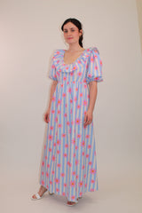 Cotton  Maxi Dress in Daisy Striped Print