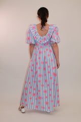 Cotton  Maxi Dress in Daisy Striped Print