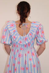 Cotton  Maxi Dress in Daisy Striped Print