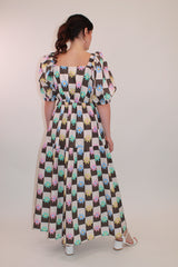 Cotton Check Floral Maxi Dress