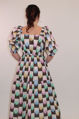 Cotton Check Floral Maxi Dress
