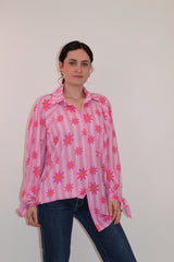 Stacey Striped Daisy Chiffon Shirt