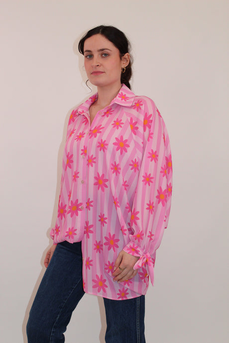 Stacey Striped Daisy Chiffon Shirt