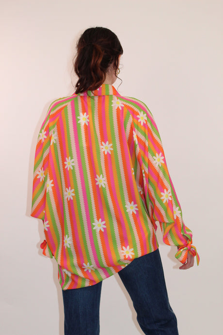 Stacey Striped Daisy Chiffon Shirt