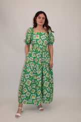 Cotton Postcard Print Midi Dress