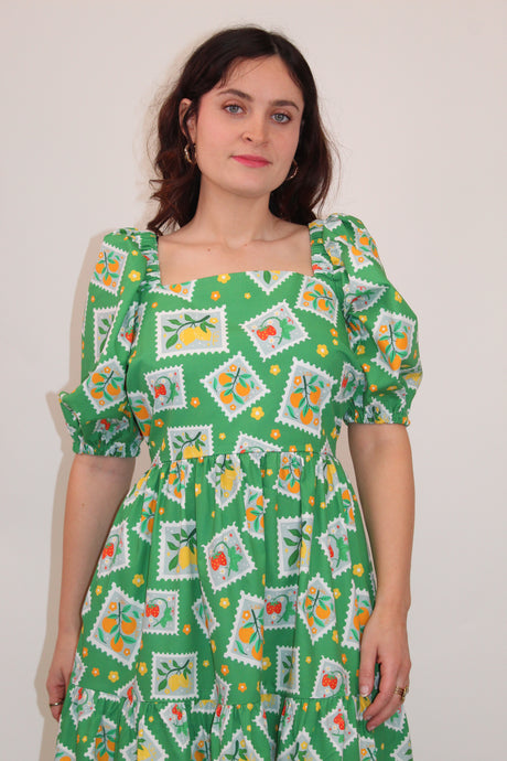 Cotton Postcard Print Midi Dress