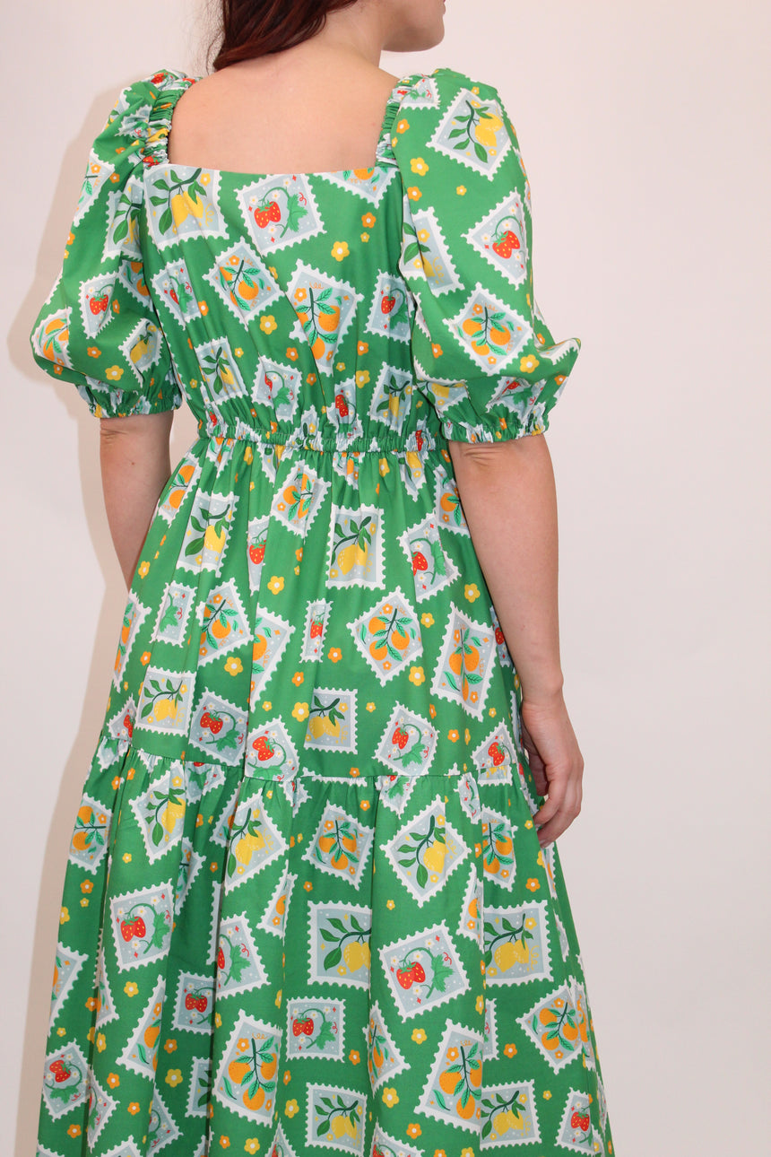 Cotton Postcard Print Midi Dress